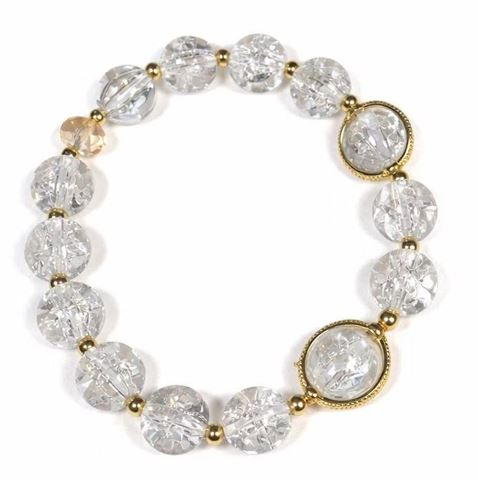 Clear Crackle Beaded Bracelet with Gold Frame, Transparent Resin Stackable Bracelet, Customizable Elegant Jewelry Gift