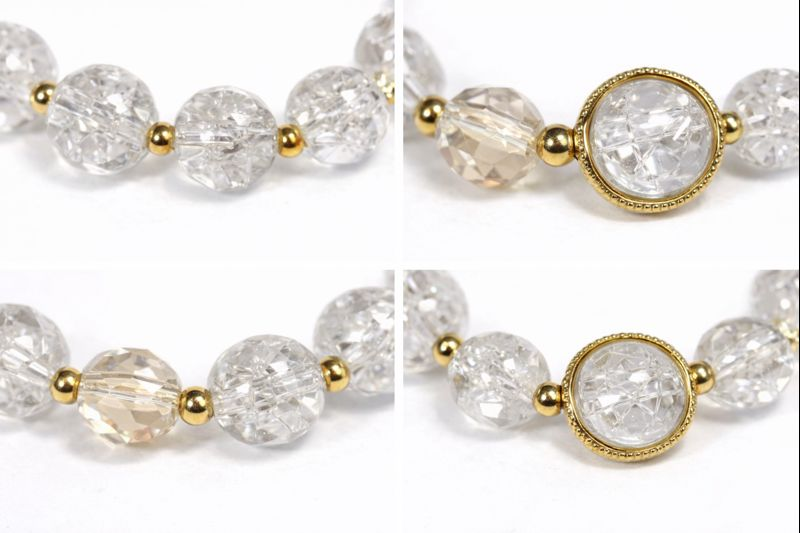 Clear Crackle Beaded Bracelet with Gold Frame, Transparent Resin Stackable Bracelet, Customizable Elegant Jewelry Gift