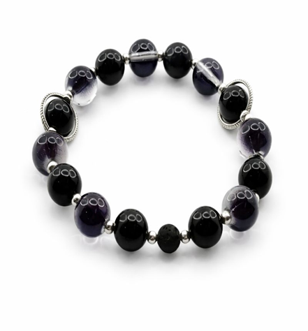 Black Purple Panda Eye Beaded Bracelet for Men/Women, Lava Rock Resin Bead Stackable Bracelet, Customizable Gothic Jewelry Gift