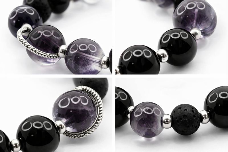 Black Purple Panda Eye Beaded Bracelet for Men/Women, Lava Rock Resin Bead Stackable Bracelet, Customizable Gothic Jewelry Gift