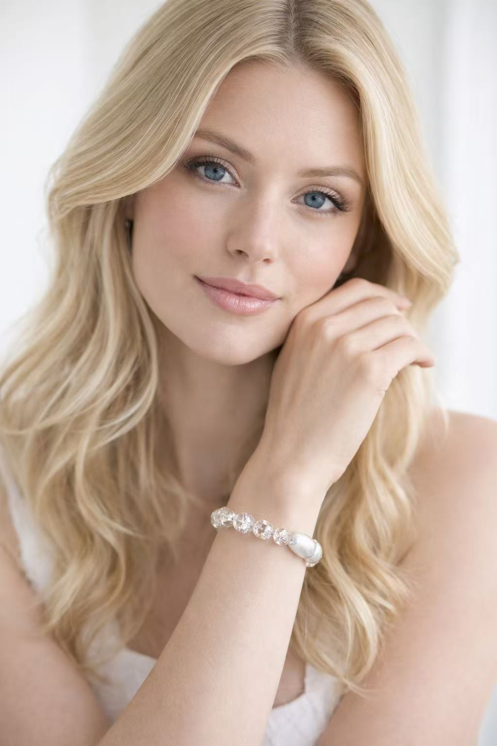 Rose Cut Crystal Beaded Bracelet with Baroque Pearl, Transparent Resin Stackable Bracelet, Customizable Elegant Jewelry Gift