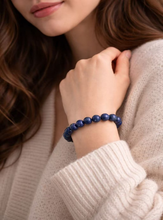 Deep Blue Speckled Beaded Bracelet for Women, Resin Glass Stackable Bracelet, Customizable Boho Jewelry Gift