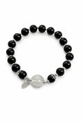 Black Beaded Dreamcatcher Feather Bracelet for Women, Resin Glass Stackable Bracelet, Customizable Boho Jewelry Gift