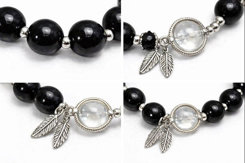 Black Beaded Dreamcatcher Feather Bracelet for Women, Resin Glass Stackable Bracelet, Customizable Boho Jewelry Gift