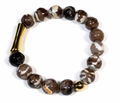 Brown Agate Look Beaded Bracelet with Gold Bamboo Bar, Resin Glass Stackable Bracelet, Customizable Men Women Unisex Jewelry Gift