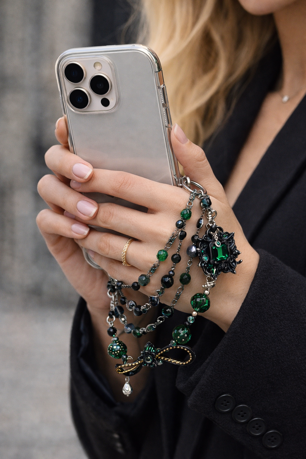 Gothic Dark Green Multi-layer Bag Charm, Handmade Y2K Dark Academia Accessory, Customizable Bag/Key/Phone Charm