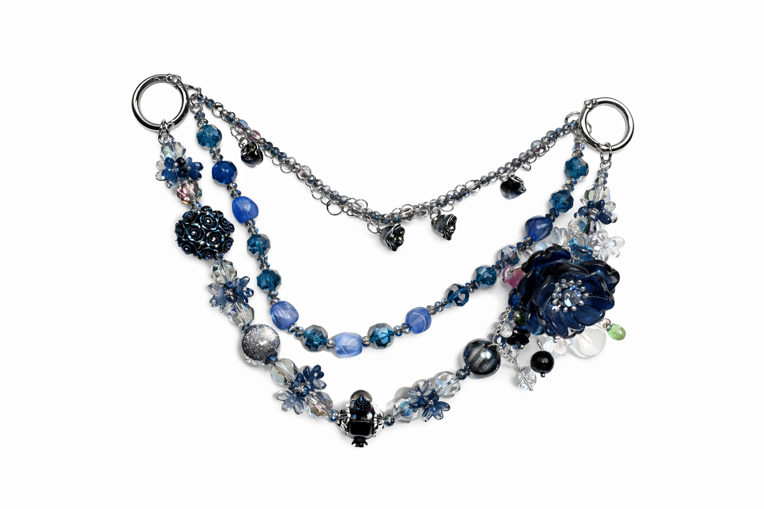 Gothic Blue Multi-layer Bag Charm, Handmade Y2K Dark Aesthetic Accessory, Customizable Bag/Key/Phone Charm