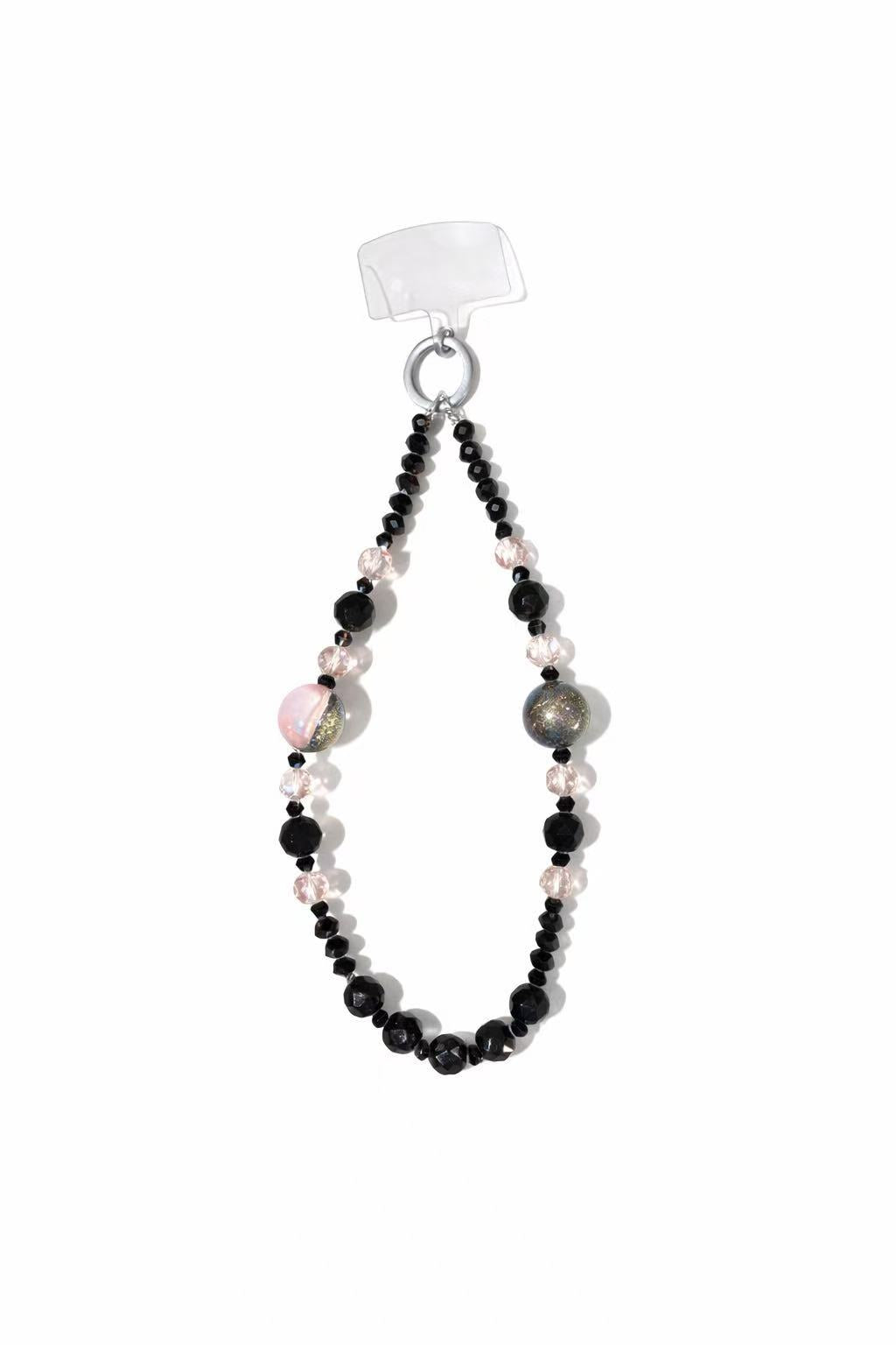 Customizable Black Starry Sky Phone Wristlet - Dark Aesthetic Crystal Beaded Phone Chain
