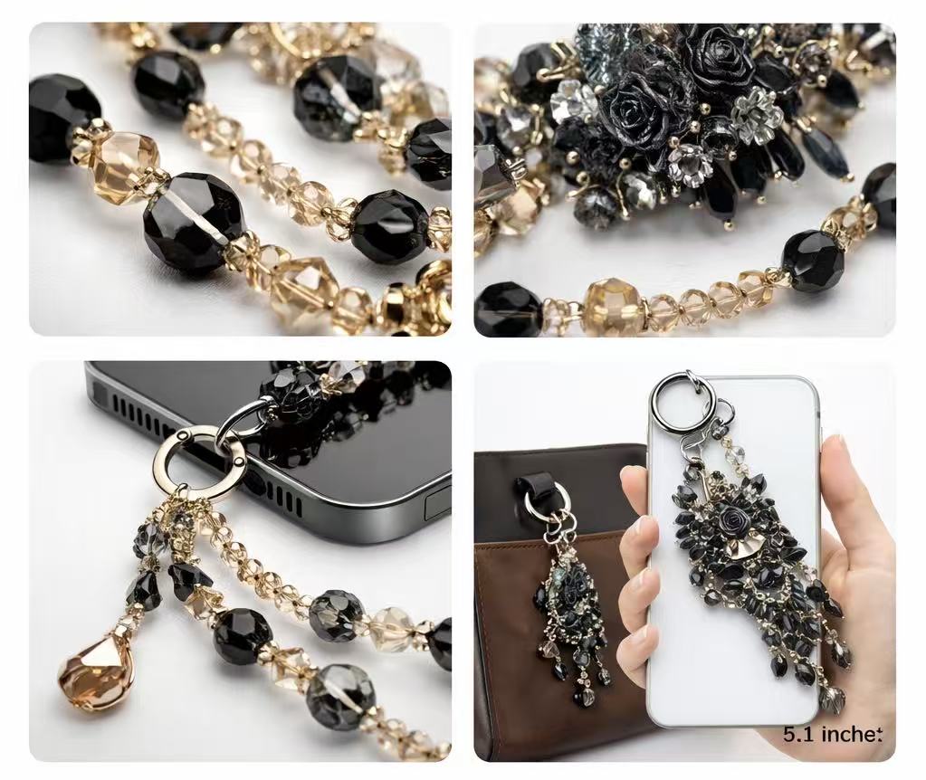 Gothic Black Gold Multi-layer Bag Charm, Handmade Y2K Dark Aesthetic Luxury Accessory, Customizable Bag/Key/Phone Charm