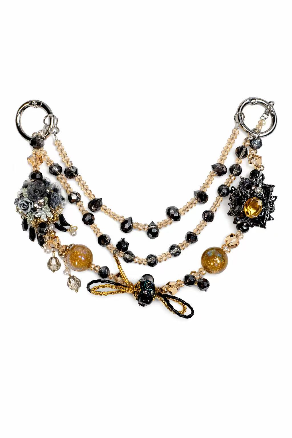 Gothic Black Gold Multi-layer Bag Charm, Handmade Y2K Dark Aesthetic Luxury Accessory, Customizable Bag/Key/Phone Charm