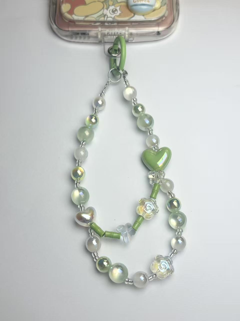 Green Heart Aesthetic Phone Wristlet - Fresh Coquette Beaded Phone Chain
