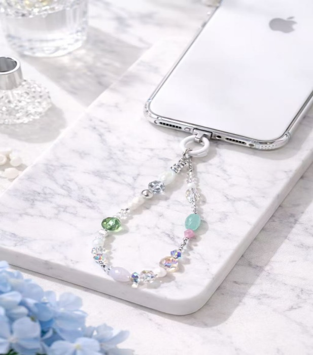 Beaded Phone Charm Strap - Resin & Glass Crystal Universal Phone Lanyard with glasses crystal Clasp