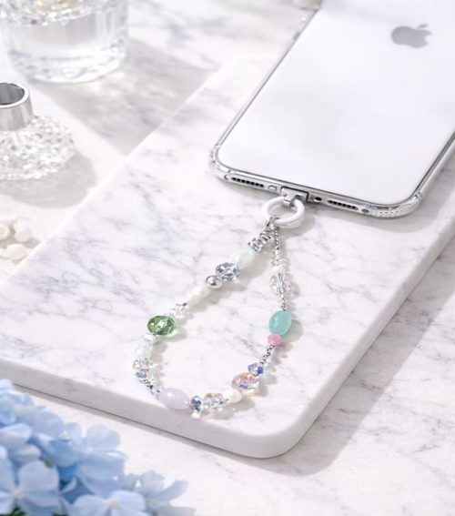 Beaded Phone Charm Strap - Resin & Glass Crystal Universal Phone Lanyard with glasses crystal Clasp