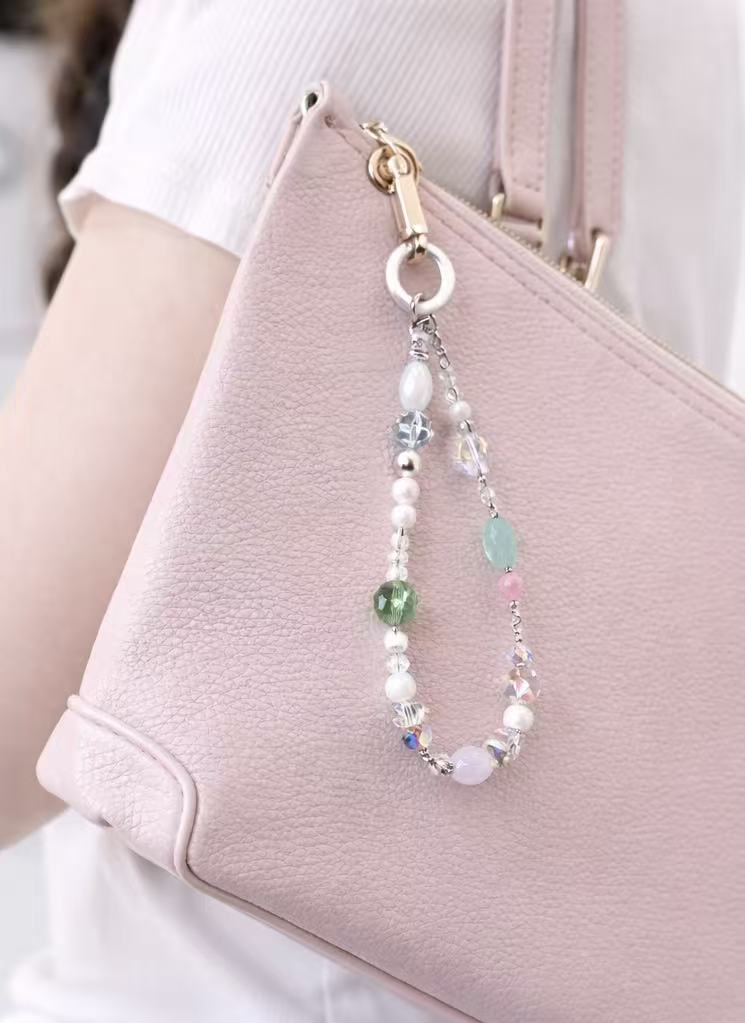 Beaded Phone Charm Strap - Resin & Glass Crystal Universal Phone Lanyard with glasses crystal Clasp