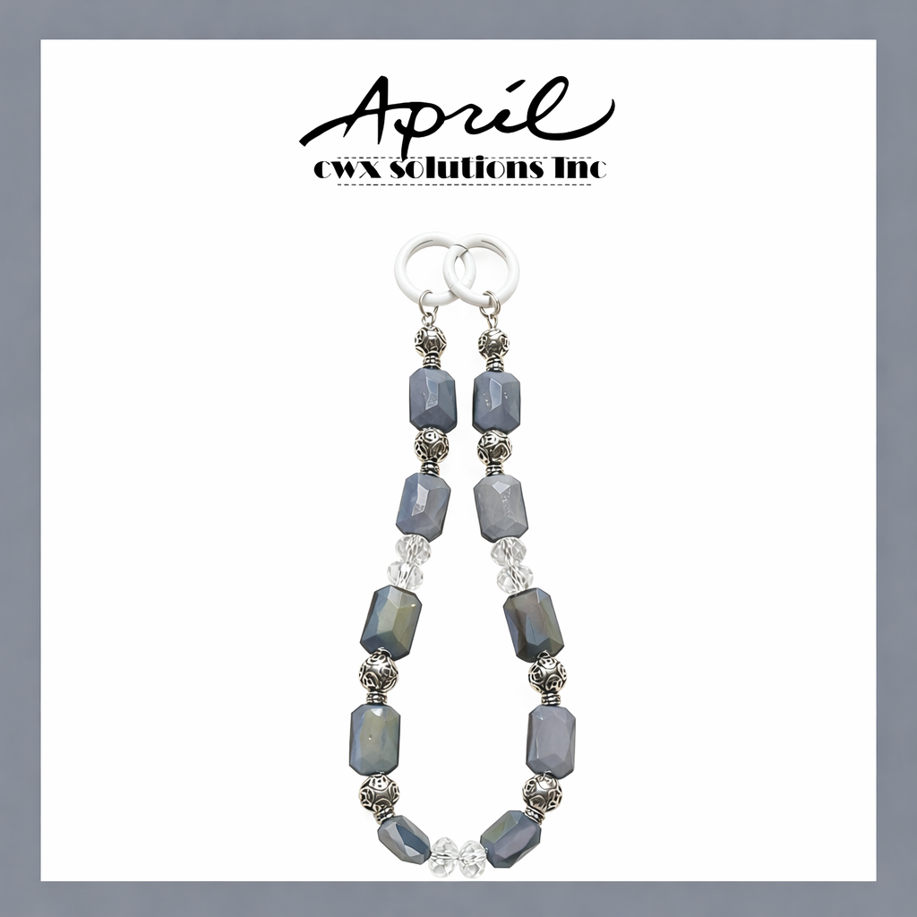 Grey Minimalist Beaded Phone Wristlet - Luxury Neutral Tone Phone Chain