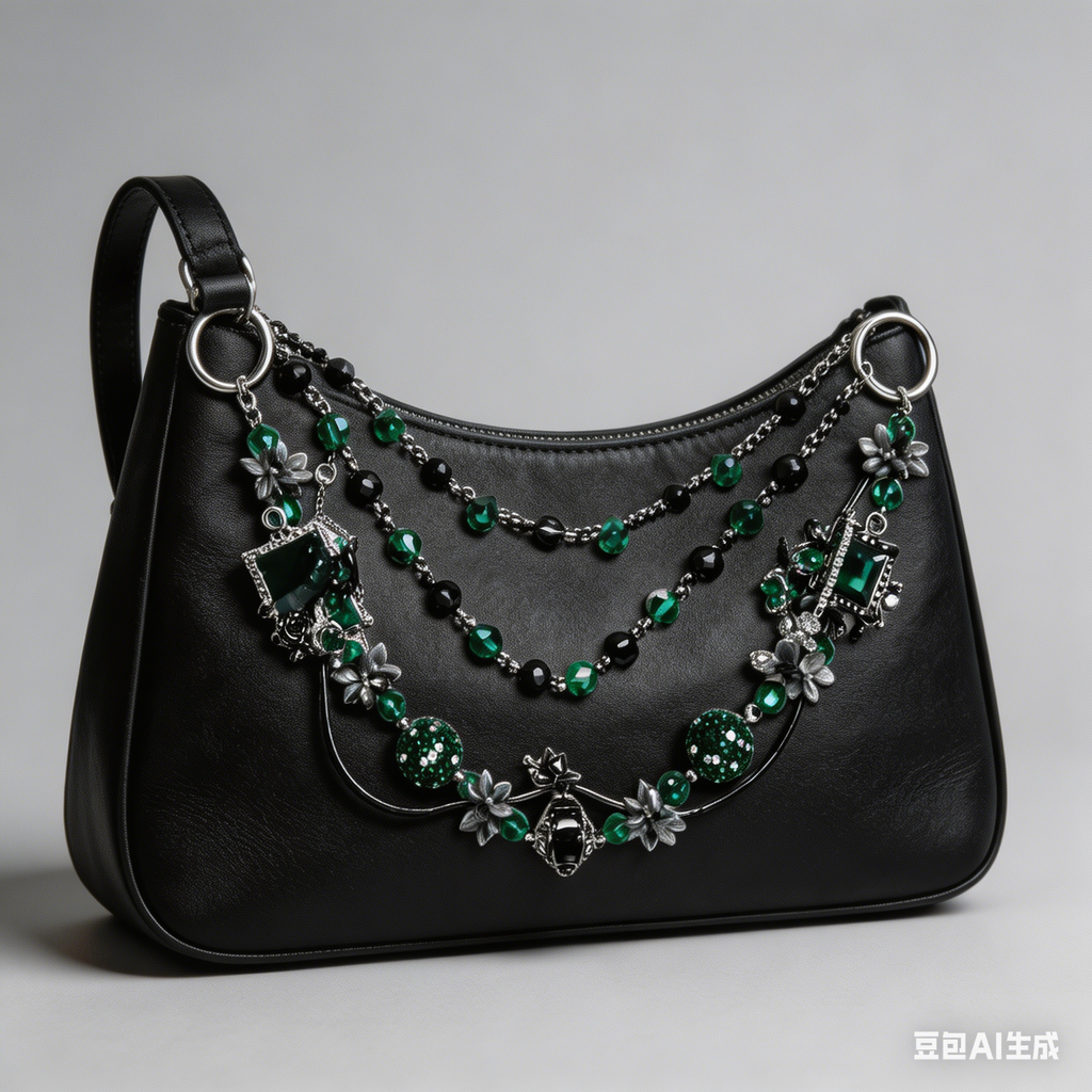 Gothic Dark Green Multi-layer Bag Charm, Handmade Y2K Dark Academia Accessory, Customizable Bag/Key/Phone Charm