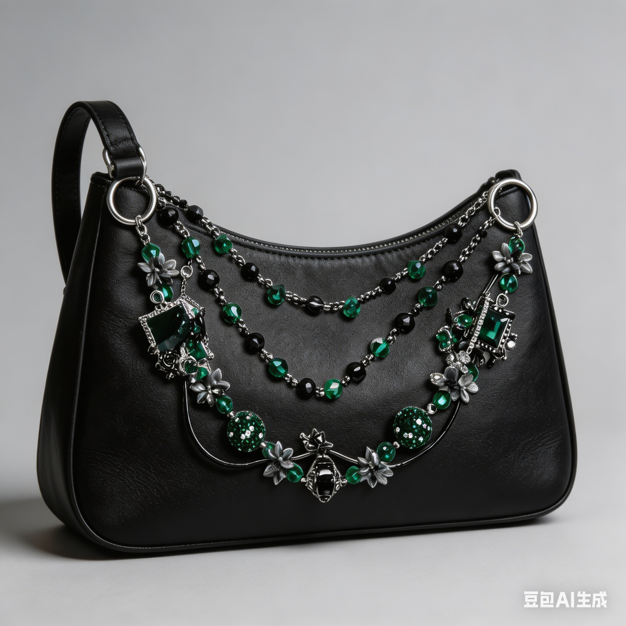 Gothic Dark Green Multi-layer Bag Charm, Handmade Y2K Dark Academia Accessory, Customizable Bag/Key/Phone Charm