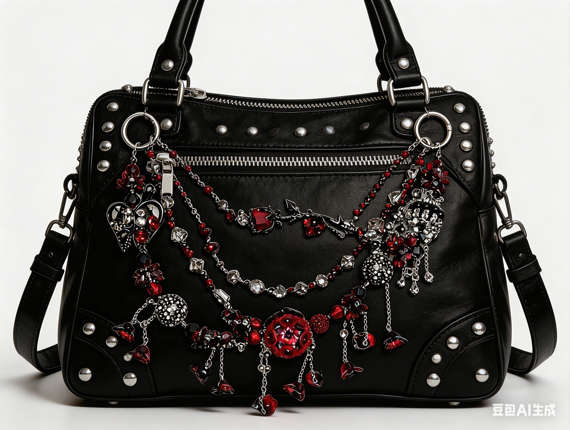 Gothic Black Red Multi-layer Bag Charm, Handmade Y2K Dark Aesthetic Accessory, Customizable Bag/Key/Phone Charm
