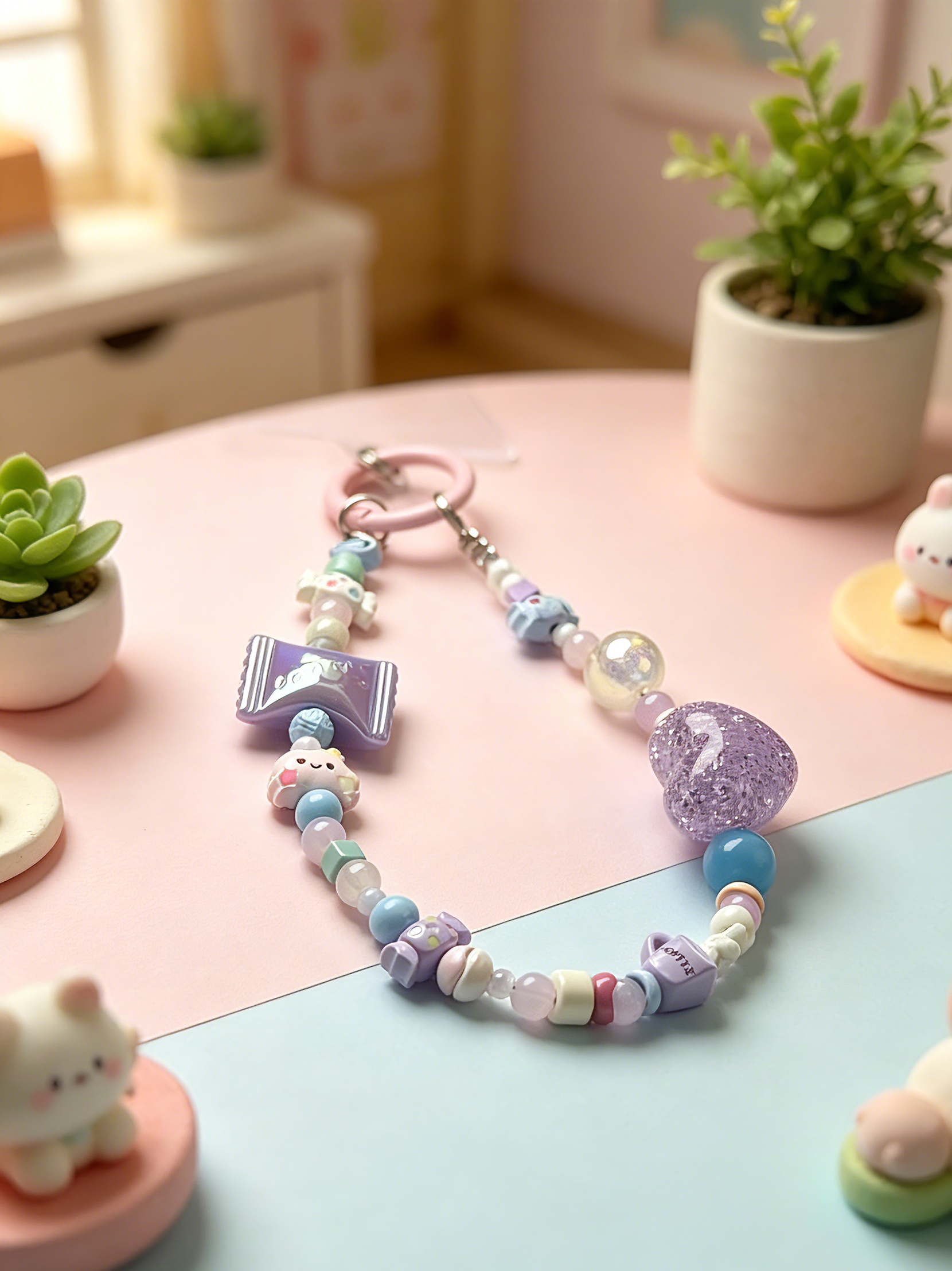 Candy Pastel Phone Wristlet - Kawaii Beaded Phone Chain