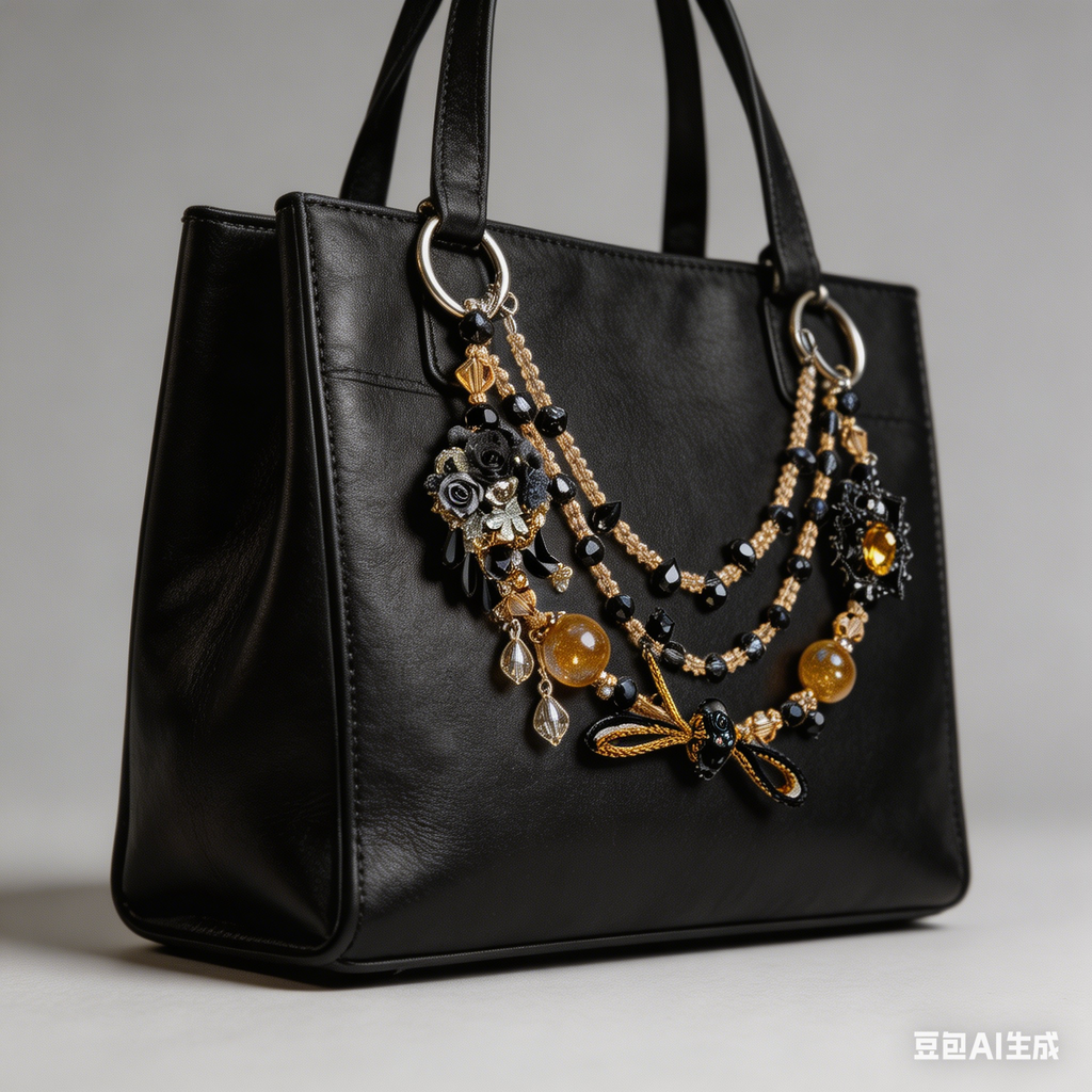 Gothic Black Gold Multi-layer Bag Charm, Handmade Y2K Dark Aesthetic Luxury Accessory, Customizable Bag/Key/Phone Charm