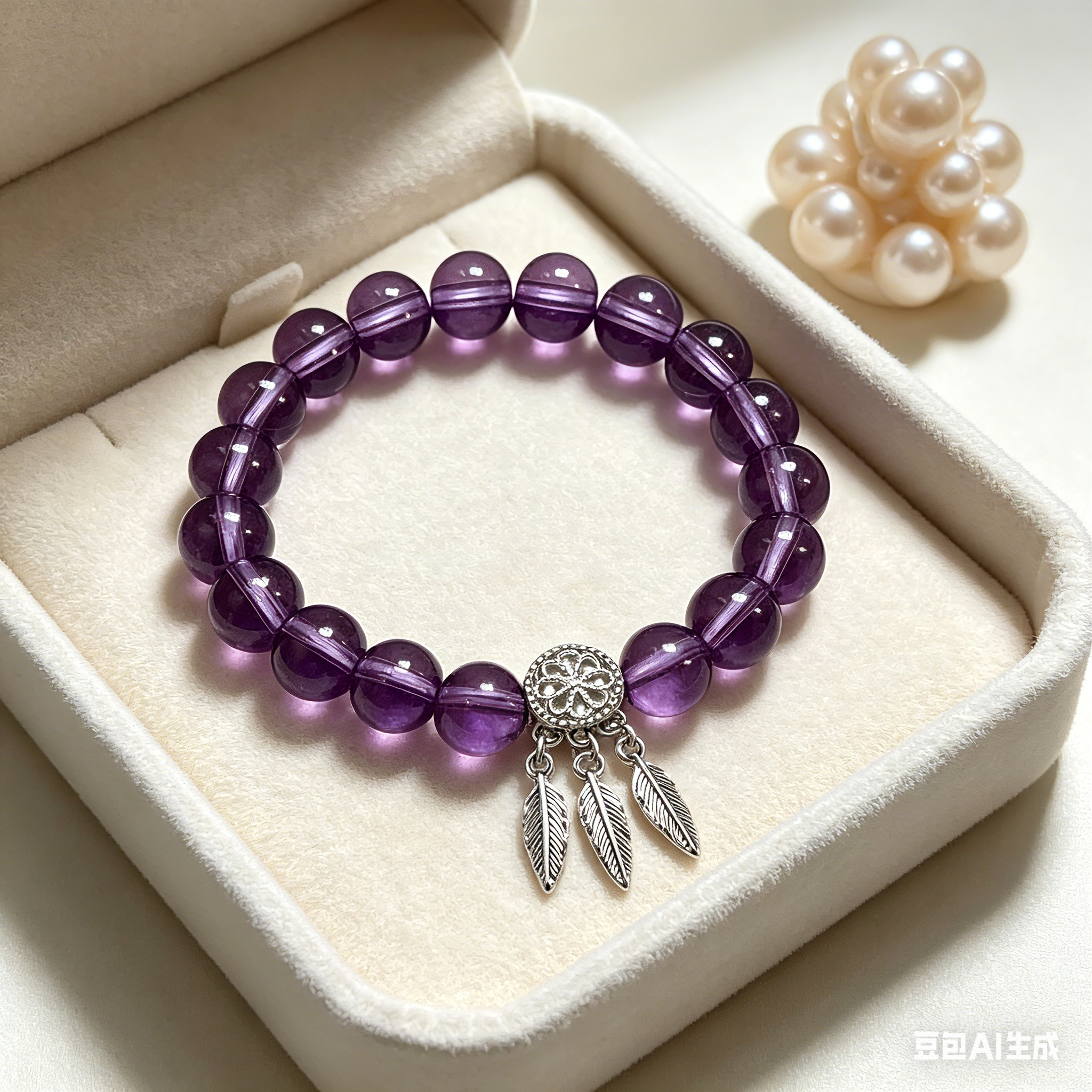 Customizable Purple Crystal Dreamcatcher Beaded Bracelet - Boho Aesthetic Feather Charm Bracelet