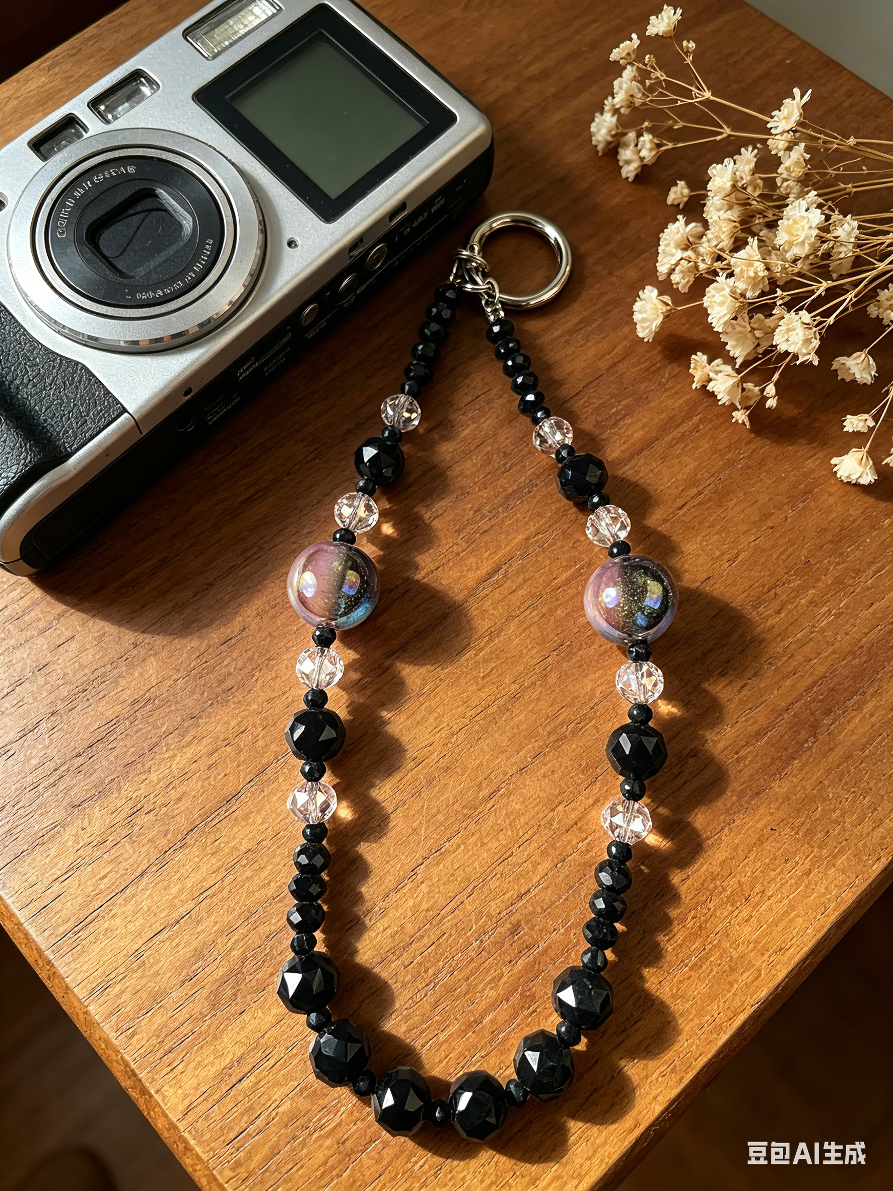 Customizable Black Starry Sky Phone Wristlet - Dark Aesthetic Crystal Beaded Phone Chain