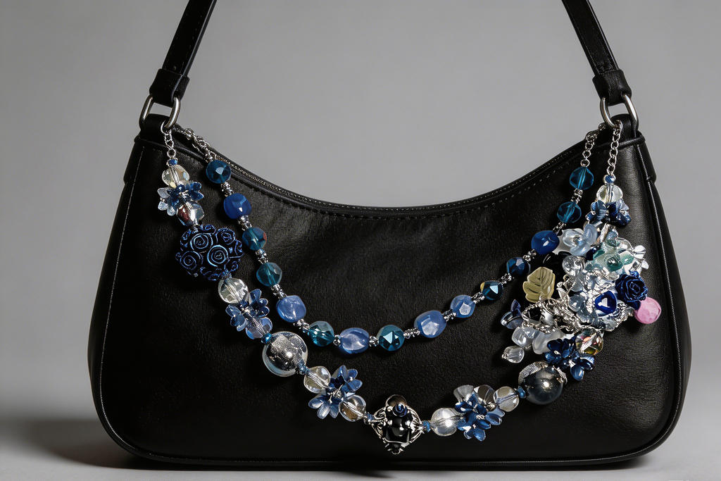 Gothic Blue Multi-layer Bag Charm, Handmade Y2K Dark Aesthetic Accessory, Customizable Bag/Key/Phone Charm