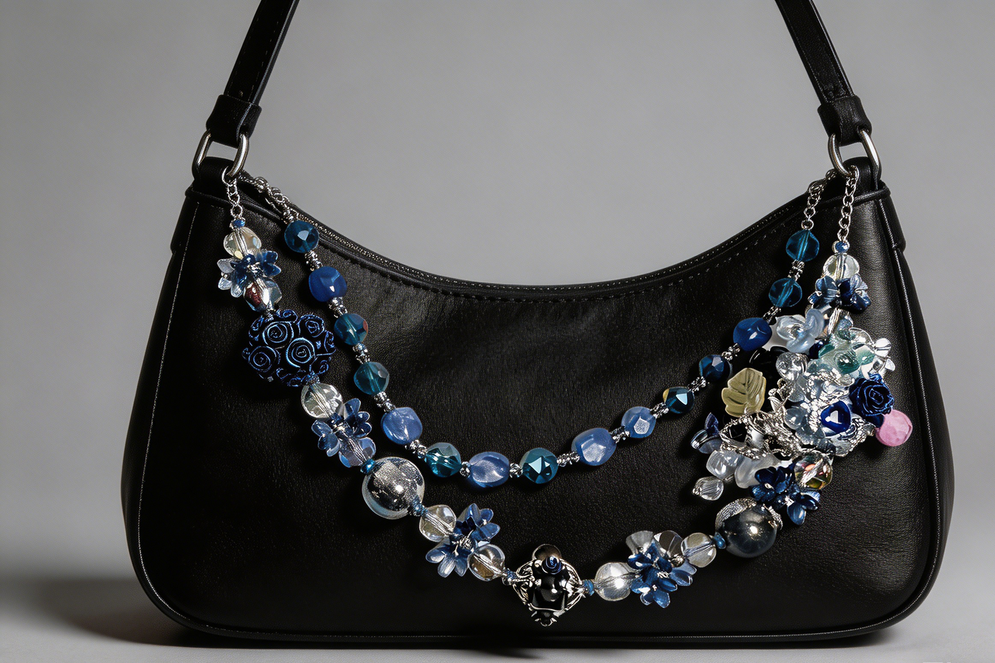 Gothic Blue Multi-layer Bag Charm, Handmade Y2K Dark Aesthetic Accessory, Customizable Bag/Key/Phone Charm