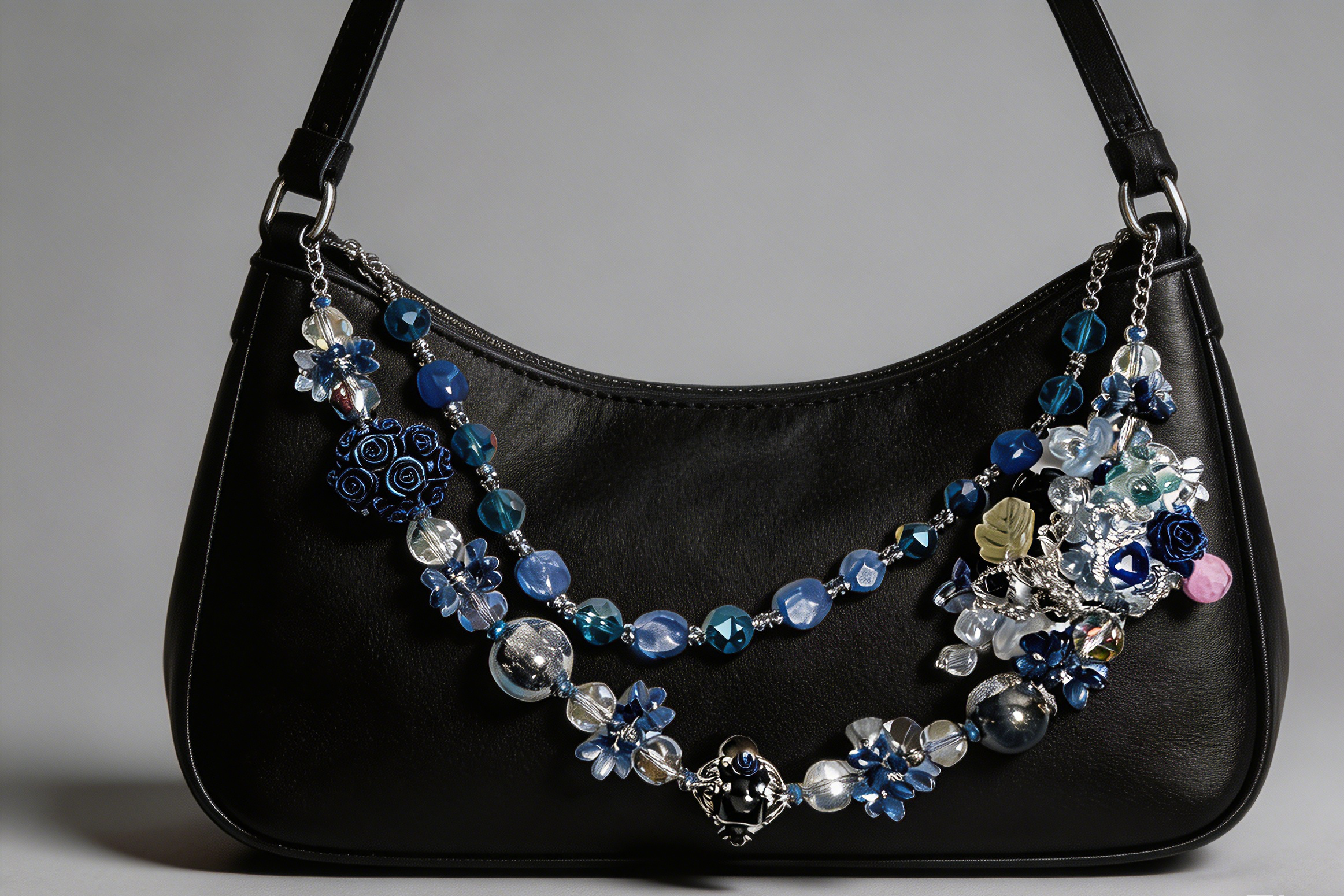 Gothic Blue Multi-layer Bag Charm, Handmade Y2K Dark Aesthetic Accessory, Customizable Bag/Key/Phone Charm