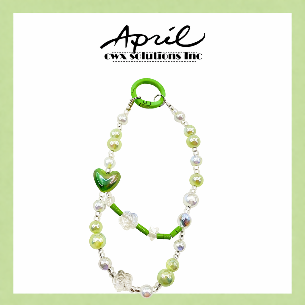 Green Heart Aesthetic Phone Wristlet - Fresh Coquette Beaded Phone Chain