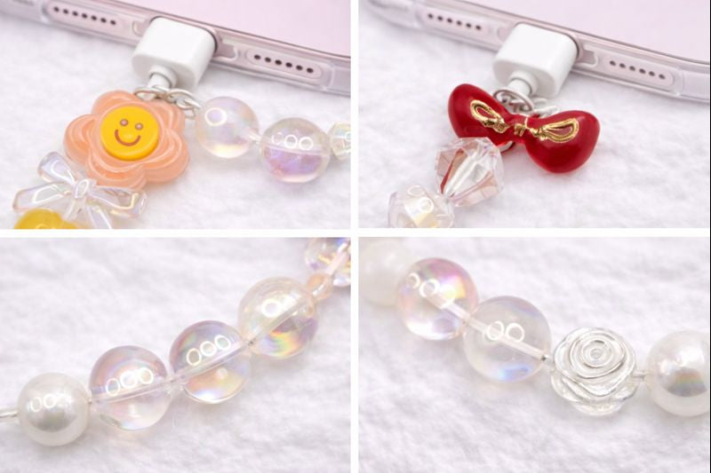 Customizable Kawaii Pink Coquette Phone Wristlet - Smiley Flower & Bow Beaded Phone Chain