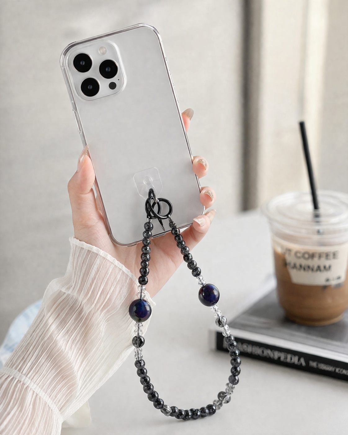 Customizable Marble Grunge Phone Wristlet - Y2K Dark Aesthetic Beaded Phone Chain