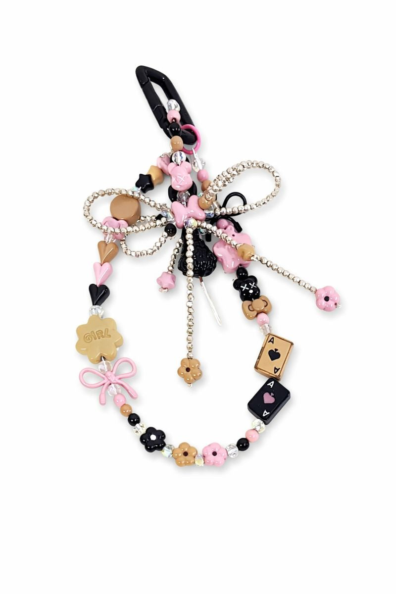 Black Pink Coquette Phone Wristlet - Y2K Bear & Bow Beaded Phone Chain